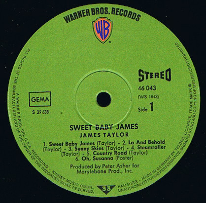 James Taylor - Sweet Baby James | Warner Bros. Records (46 043) - 2