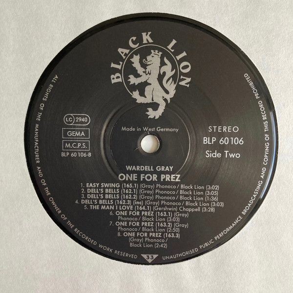 Wardell Gray - One For Prez | Black Lion Records (BLP 60106) - 3