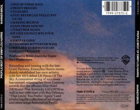 Emmylou Harris - Profile / Best Of Emmylou Harris | Warner Bros. Records (7599-27375-2) - 2