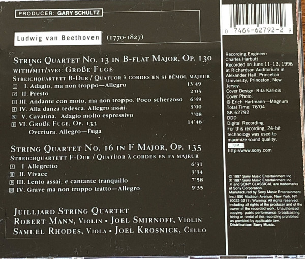 Ludwig van Beethoven - Juilliard String Quartet - String Quartets, Opp. 130, 133 & 135 | Sony Classical (SK 62792) - 2
