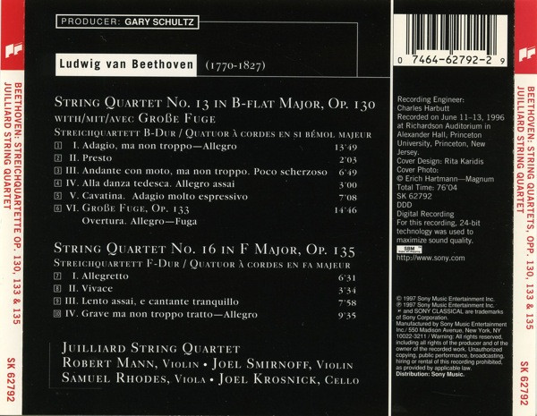 Ludwig van Beethoven - Juilliard String Quartet - String Quartets, Opp. 130, 133 & 135 | Sony Classical (SK 62792) - 3