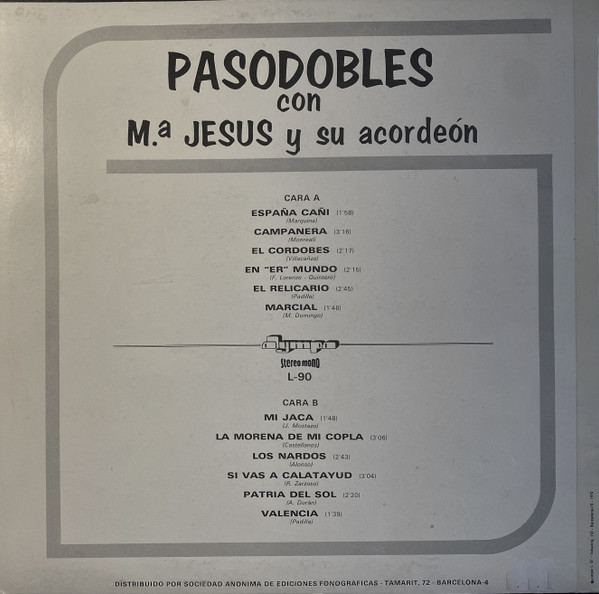 Mª Jesús Y Su Acordeón - Pasodobles Con Mª Jesús Y Su Acordeón | Olympo (L-90) - 2