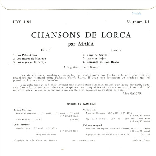 Mara - Chanson De Lorca | Le Chant Du Monde (LDY 4184)
