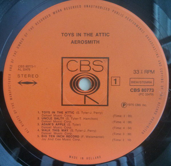 Aerosmith - Toys In The Attic | CBS (CBS 80773) - 3