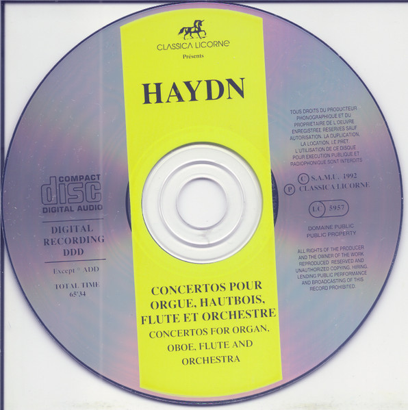 Joseph Haydn - Concertos Pour Orgue, Hautbois, Flute Et Orchestre | Classica Licorne (735 376) - 3