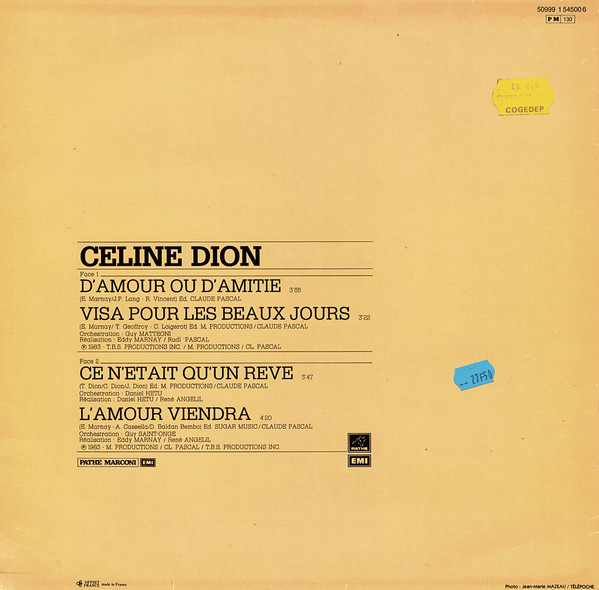Céline Dion - D'amour Ou D'amitié | Pathé (154500 6) - 2 Céline Dion - D'amour Ou D'amitié | Pathé (154500 6) - 2