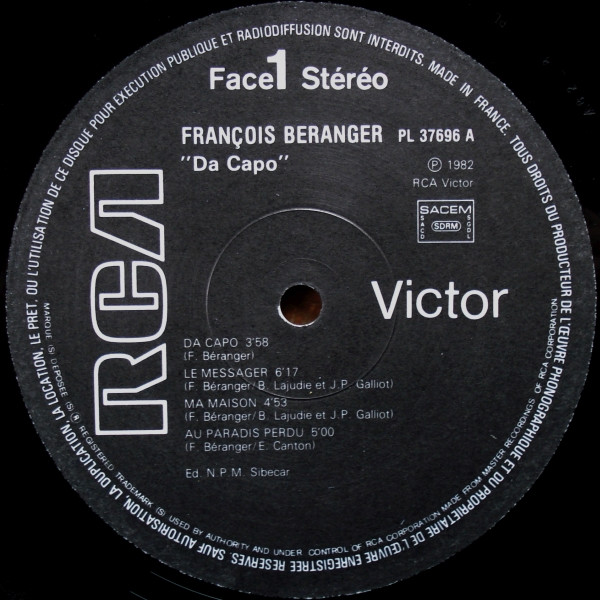 François Béranger - Da Capo | RCA Victor (PL 37696) - 3 François Béranger - Da Capo | RCA Victor (PL 37696) - 3