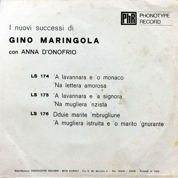Gino Maringola E La Sua Compagnia Comica Con Anna D'Onofrio - 'A Lavannara E 'O Monaco / 'Na Lettera Amorosa | Phonotype Record (LS 174) - 2 Gino Maringola E La Sua Compagnia Comica Con Anna D'Onofrio - 'A Lavannara E 'O Monaco / 'Na Lettera Amorosa | Phonotype Record (LS 174) - 2