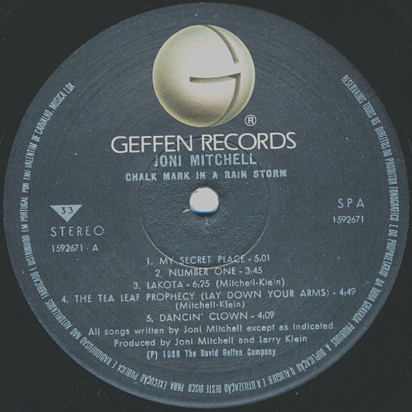 Joni Mitchell - Chalk Mark In A Rain Storm | Geffen Records (1592671) - 2