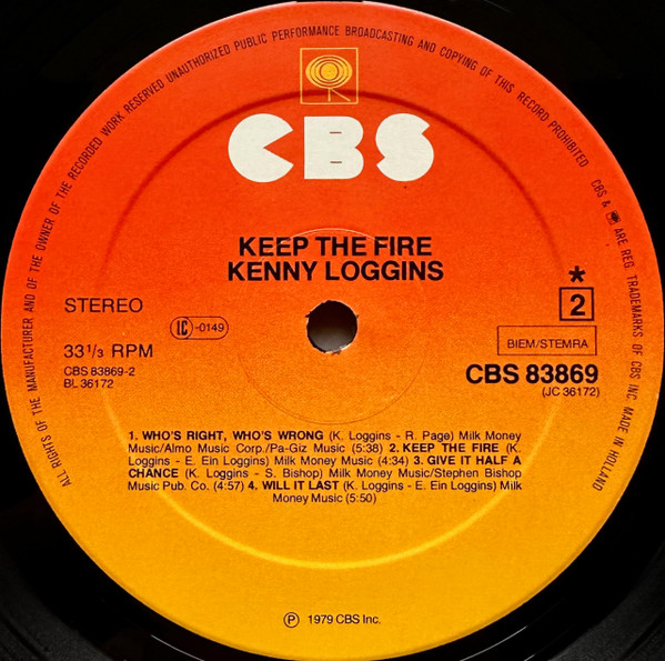 Kenny Loggins - Keep The Fire | CBS (CBS 83869) - 4