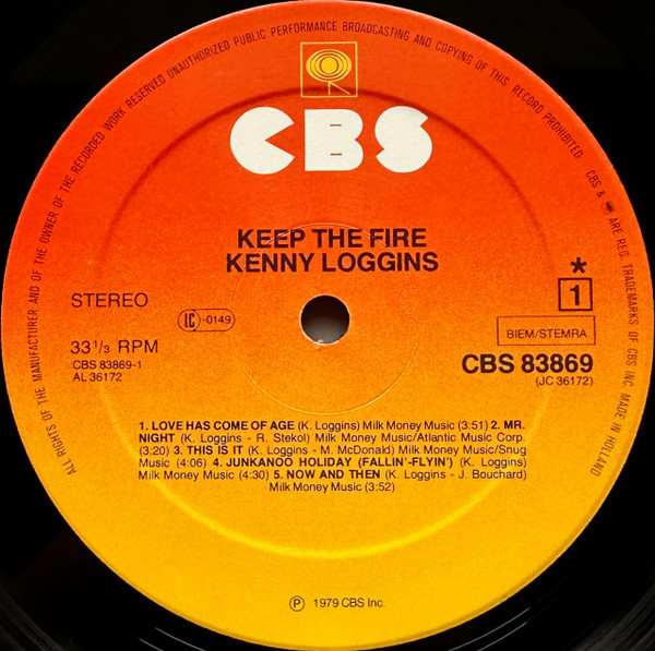 Kenny Loggins - Keep The Fire | CBS (CBS 83869) - 3