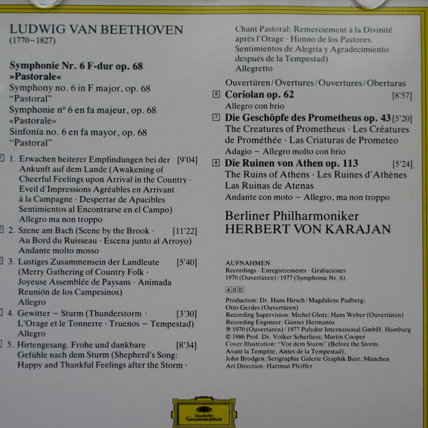 Ludwig van Beethoven : Berliner Philharmoniker , Herbert von Karajan - Symphony No. 6 "Pastoral", Overtures: "The Creatures Of Prometheus", "The Ruins Of Athens", "Coriolan" | Deutsche Grammophon (415 833-2) - 4