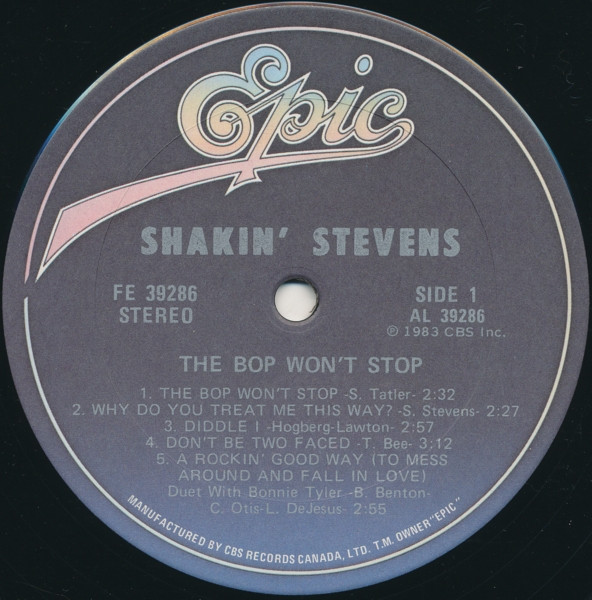 Shakin' Stevens - The Bop Won't Stop | Epic (FE 39286) - 3 Shakin' Stevens - The Bop Won't Stop | Epic (FE 39286) - 3