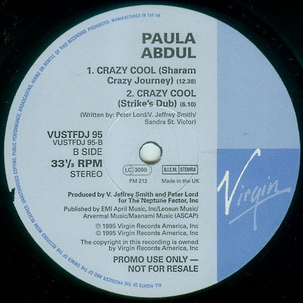 Paula Abdul - Crazy Cool | Virgin (VUSTFDJ 95) - 3 Paula Abdul - Crazy Cool | Virgin (VUSTFDJ 95) - 3