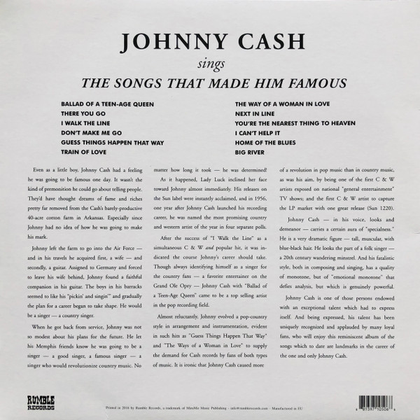Johnny Cash - Sings The Songs That Made Him Famous | Rumble Records (RUM 2011114LP) - 2
