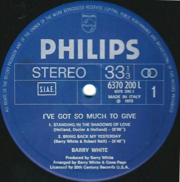 Barry White - I've Got So Much To Give | Philips (6370 200 L) - 4
