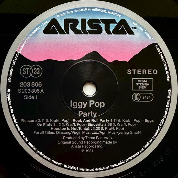 Iggy Pop - Party [Vinyl] | Arista (203 806) - 3