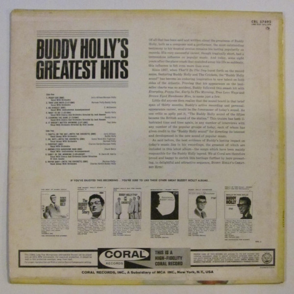 Buddy Holly - Buddy Holly's Greatest Hits | Coral (CRL 57492) - 2 Buddy Holly - Buddy Holly's Greatest Hits | Coral (CRL 57492) - 2