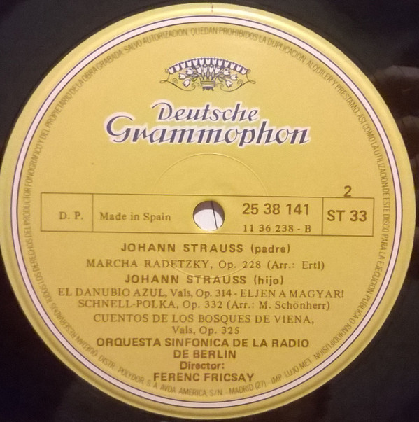 Johann Strauss Jr. , Johann Strauss Sr. , Radio-Symphonie-Orchester Berlin , Ferenc Fricsay - El Danubio Azul / Valses Y Melodias De J. Strauss | Deutsche Grammophon (25 38 141) - 4