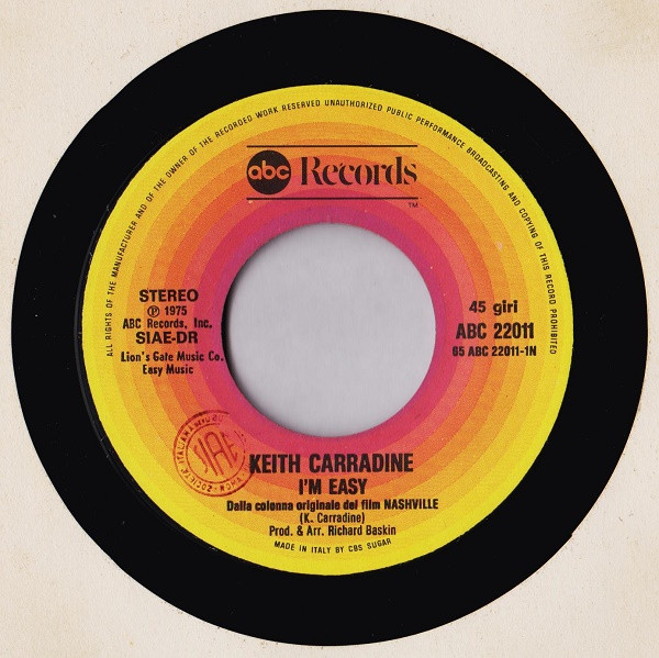 Keith Carradine - I'm Easy / It Don't Worry Me | ABC Records (ABC 22011) - 3