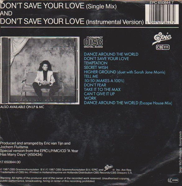 Richenel - Don't Save Your Love | Epic (EPC 650844 7) - 2