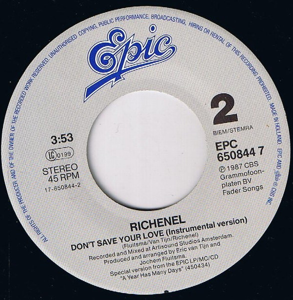 Richenel - Don't Save Your Love | Epic (EPC 650844 7) - 4
