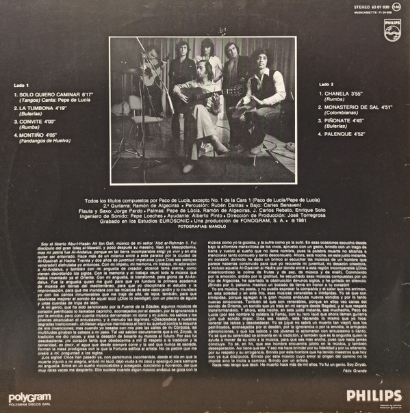 Paco De Lucía - Solo Quiero Caminar | Philips (63 01 030) - 2