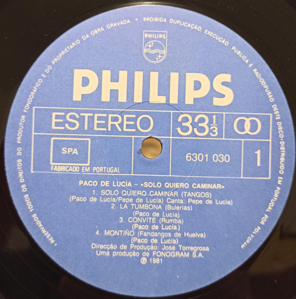 Paco De Lucía - Solo Quiero Caminar | Philips (63 01 030) - 3