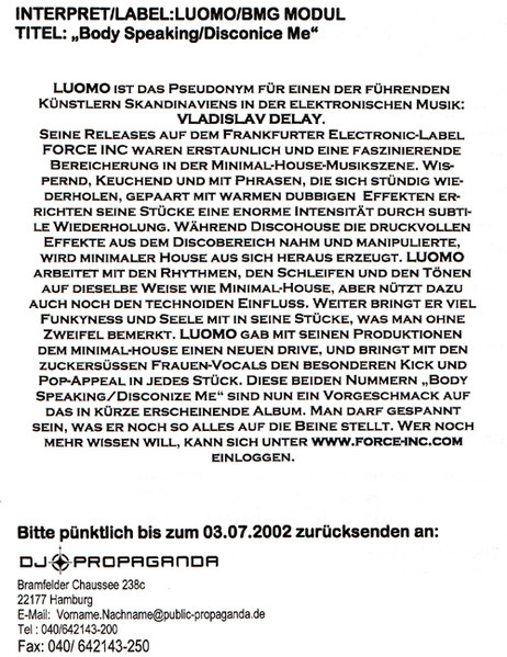 Luomo - Diskonize Me / Body Speaking | Force Tracks (FT46) - 3