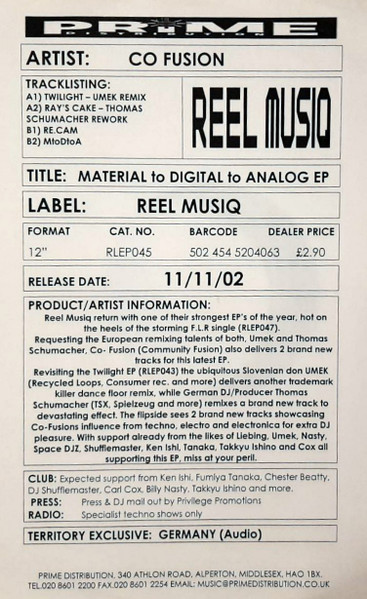 Co-Fusion - Material To Degital To Analog Ep_ | Reel Musiq (RLEP-045)