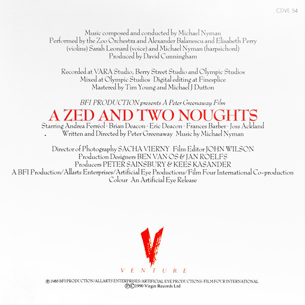 Michael Nyman - A Zed And Two Noughts | Venture (CDVE 54) - 2