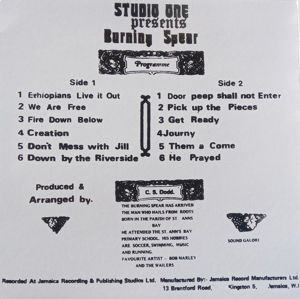 Burning Spear - Studio One Presents Burning Spear | Coxsone Records (none) - 2