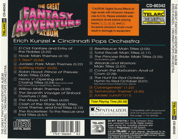 Erich Kunzel , Cincinnati Pops Orchestra - The Great Fantasy-Adventure Album | Telarc (CD-80342) - 2 Erich Kunzel , Cincinnati Pops Orchestra - The Great Fantasy-Adventure Album | Telarc (CD-80342) - 2