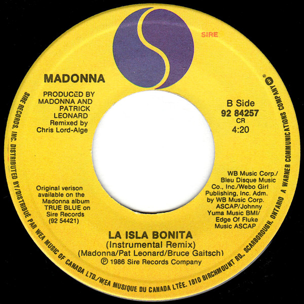 Madonna - La Isla Bonita (7") [Vinyl] | Sire (92 84257) - 2