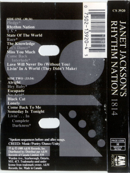 Janet Jackson - Rhythm Nation 1814 [Cassette] | A&M Records (CS 3920) - 2