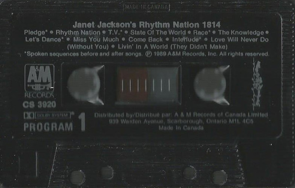 Janet Jackson - Rhythm Nation 1814 [Cassette] | A&M Records (CS 3920) - 3