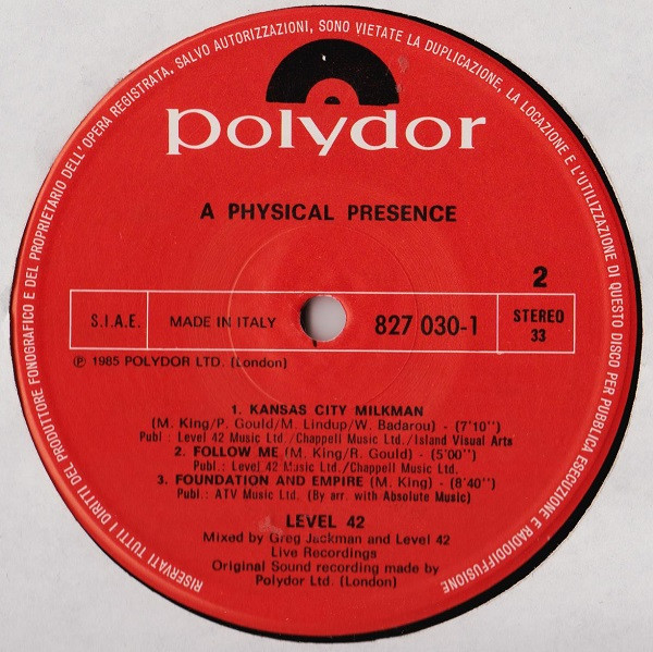 Level 42 - A Physical Presence | Polydor (825 677-1) - 4