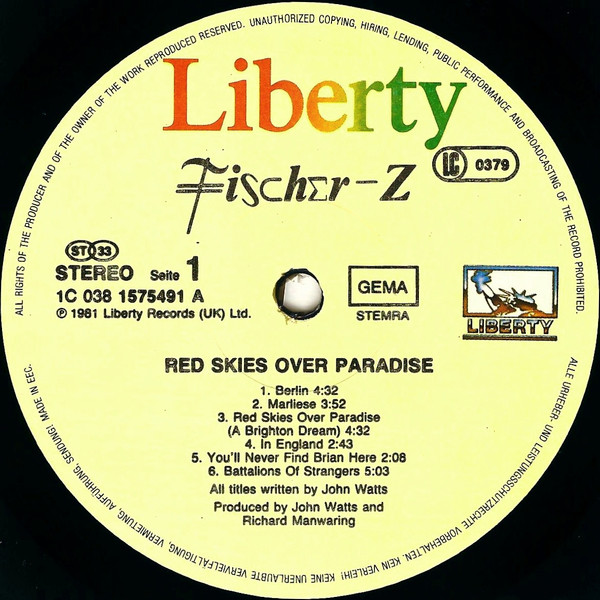 Fischer-Z - Red Skies Over Paradise | Liberty (1C 038 1575491) - 4 Fischer-Z - Red Skies Over Paradise | Liberty (1C 038 1575491) - 4
