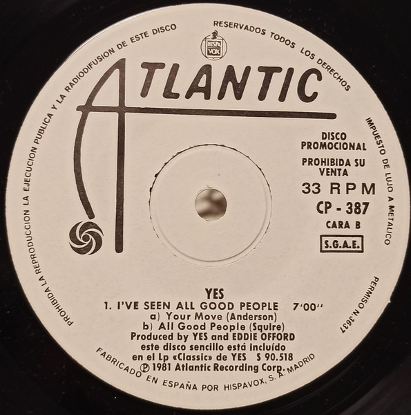Yes - Roundabout / I've Seen All Good People | Atlantic (CP - 387) - 2