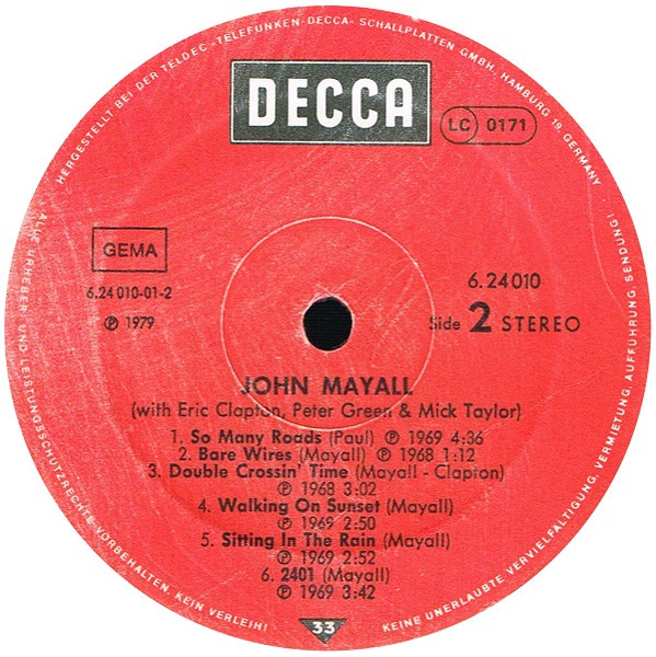 John Mayall - John Mayall With Peter Green, Eric Clapton & Mick Taylor | Decca (6.24010 AL) - 4