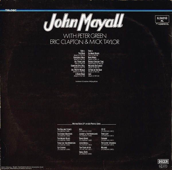 John Mayall - John Mayall With Peter Green, Eric Clapton & Mick Taylor | Decca (6.24010 AL) - 2