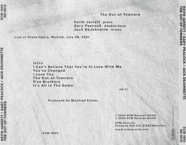 Keith Jarrett / Gary Peacock / Jack DeJohnette - The Out-Of-Towners | ECM Records (ECM 1900) - 4 Keith Jarrett / Gary Peacock / Jack DeJohnette - The Out-Of-Towners | ECM Records (ECM 1900) - 4