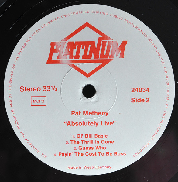 Pat Metheny - Absolutely Live | Platinum (PLP 17) - 4 Pat Metheny - Absolutely Live | Platinum (PLP 17) - 4