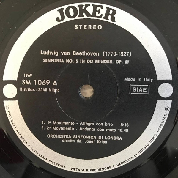 Ludwig Van Beethoven , London Symphony Orchestra , Josef Krips - Sinfonia N°5 Op. 67 | Joker (SM 1069) - 3