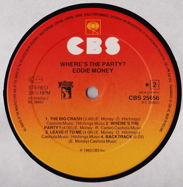 Eddie Money - Where's The Party? | CBS (CBS 25656) - 3