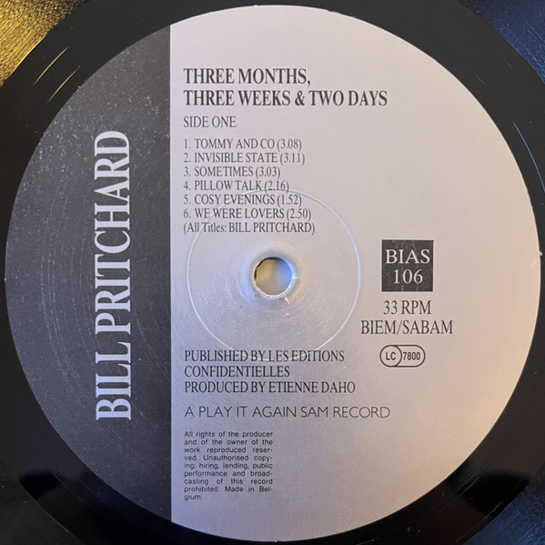 Bill Pritchard - Three Months, Three Weeks & Two Days | Play It Again Sam Records (BIAS 106 LP) - 3 Bill Pritchard - Three Months, Three Weeks & Two Days | Play It Again Sam Records (BIAS 106 LP) - 3