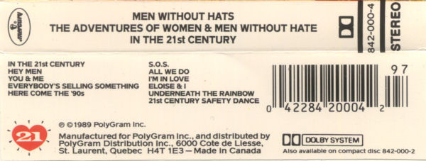 Men Without Hats - The Adventures Of Women & Men Without Hate In The 21st Century [Cassette] | Mercury (842-000-4) - 2