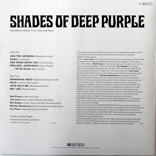 Deep Purple - Shades Of Deep Purple | Odeon (1C 064-04 175) - 2 Deep Purple - Shades Of Deep Purple | Odeon (1C 064-04 175) - 2