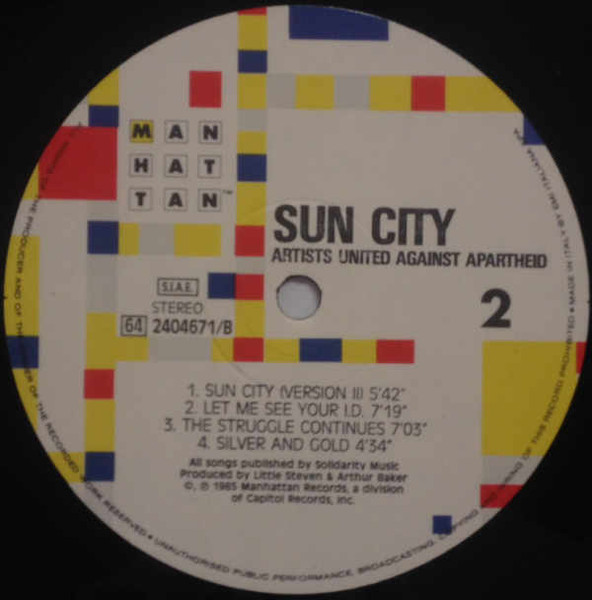 Artists United Against Apartheid - Sun City | Manhattan Records (64 2404671) - 4