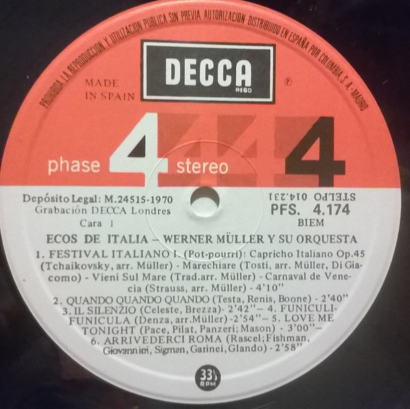 Werner Müller Und Sein Orchester - Ecos De Italia | Decca (PFS 4174) - 3 Werner Müller Und Sein Orchester - Ecos De Italia | Decca (PFS 4174) - 3